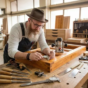 Professional craftsman building custom cabinet with precision tools