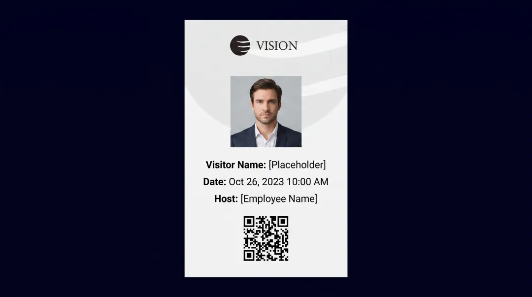Thermal-printed visitor badge displaying name photo timestamp and host information with expiration indicator