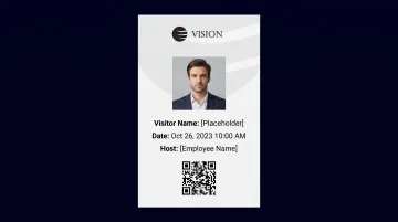 Thermal-printed visitor badge displaying name photo timestamp and host information with expiration indicator