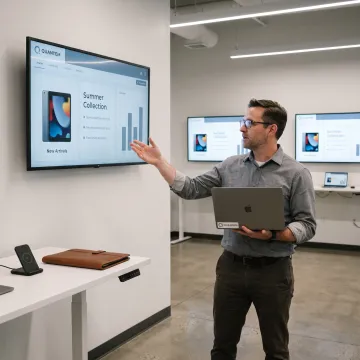 Digital signage screens displaying coordinated content