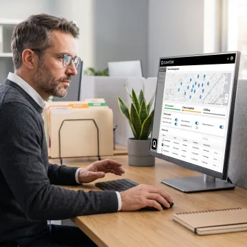 IT administrator monitoring device locations and policies from a central console