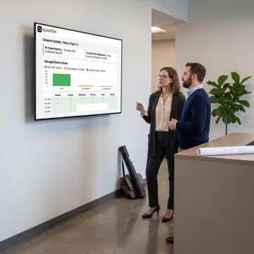 Office team viewing digital signage display