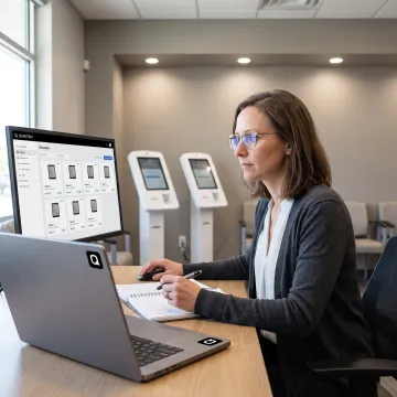 Healthcare administrator managing kiosk devices