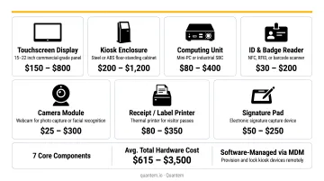 Visitor management kiosk hardware components breakdown with pricing ranges