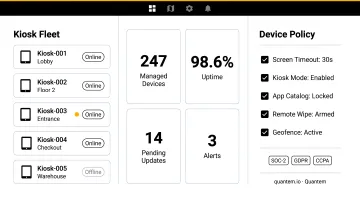 Quantem MDM platform dashboard displaying kiosk fleet management and device monitoring