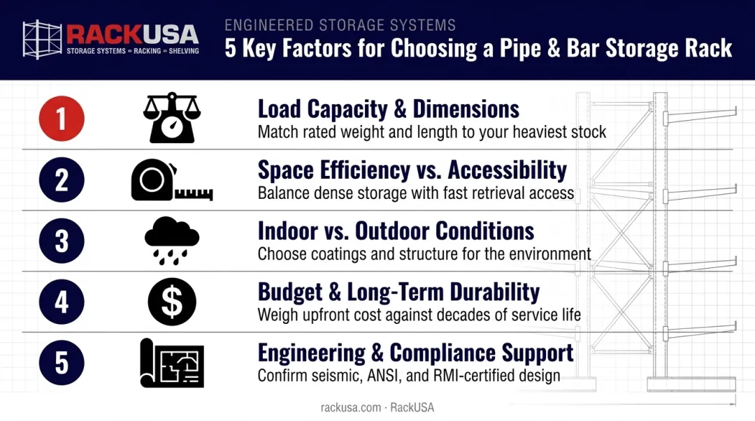 Five factors for selecting the right pipe storage rack system