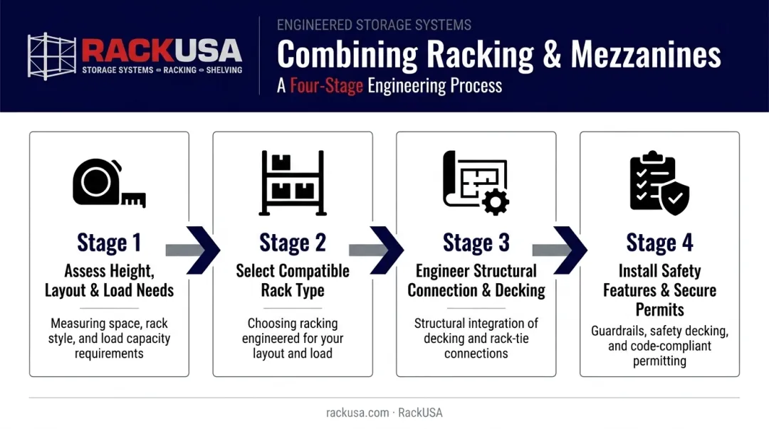 4-step process for integrating warehouse racking with mezzanine structures