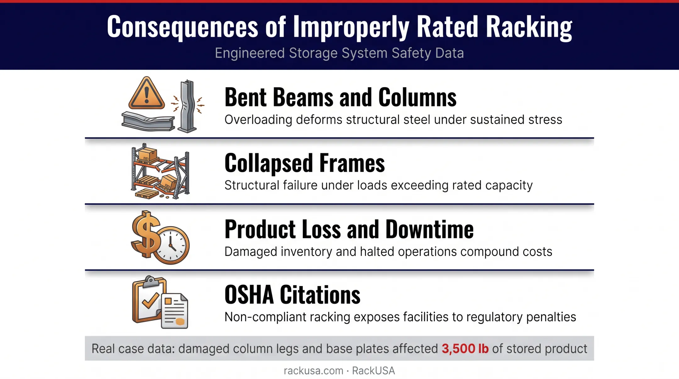 Warehouse rack damage risks without properly rated structural racking