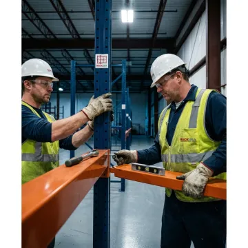 Warehouse team installing adjustable pallet racking
