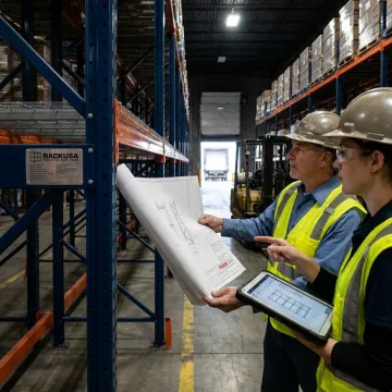 Warehouse team planning pallet racking layout