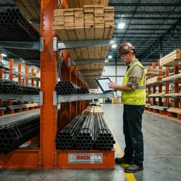 Engineer planning a cantilever rack system
