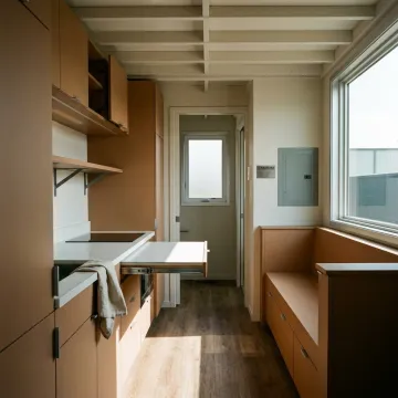 Efficient tiny home interior with built-in storage