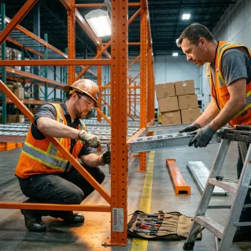 Warehouse team installing carton flow rack lanes
