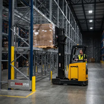 Reach truck operating at double deep racking