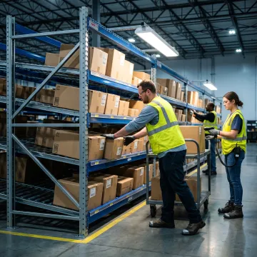 Warehouse team using carton-flow storage