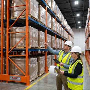 Warehouse professional reviewing pallet rack layout