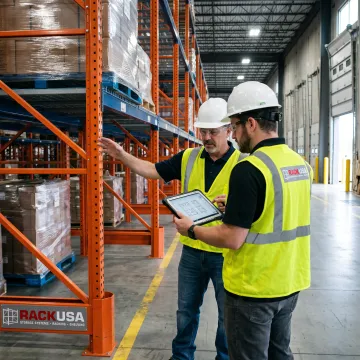 Warehouse team reviewing an industrial racking layout