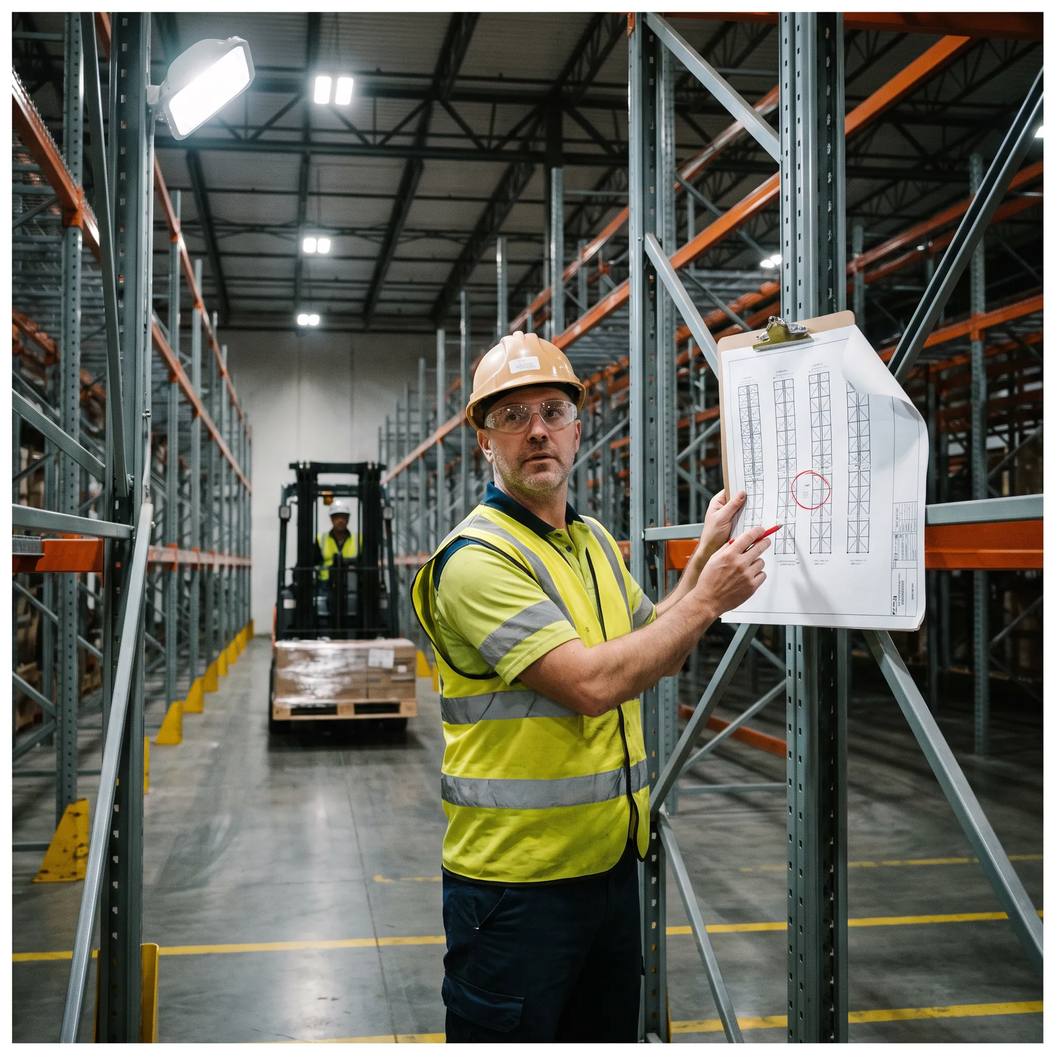 Warehouse planner reviewing a pallet racking layout