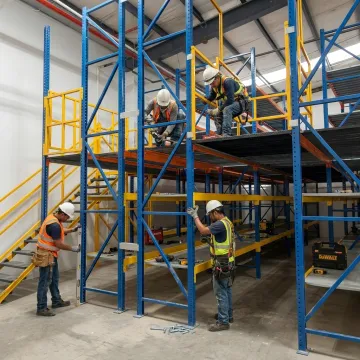 Technicians installing a warehouse mezzanine platform