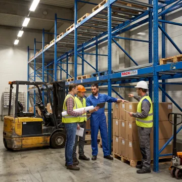 Warehouse team inspecting dynamic racking