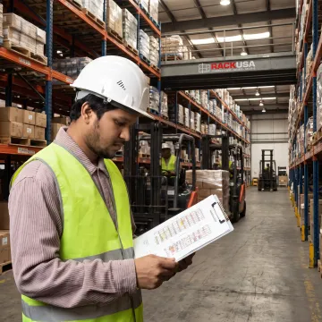 Warehouse planner reviewing a racking layout