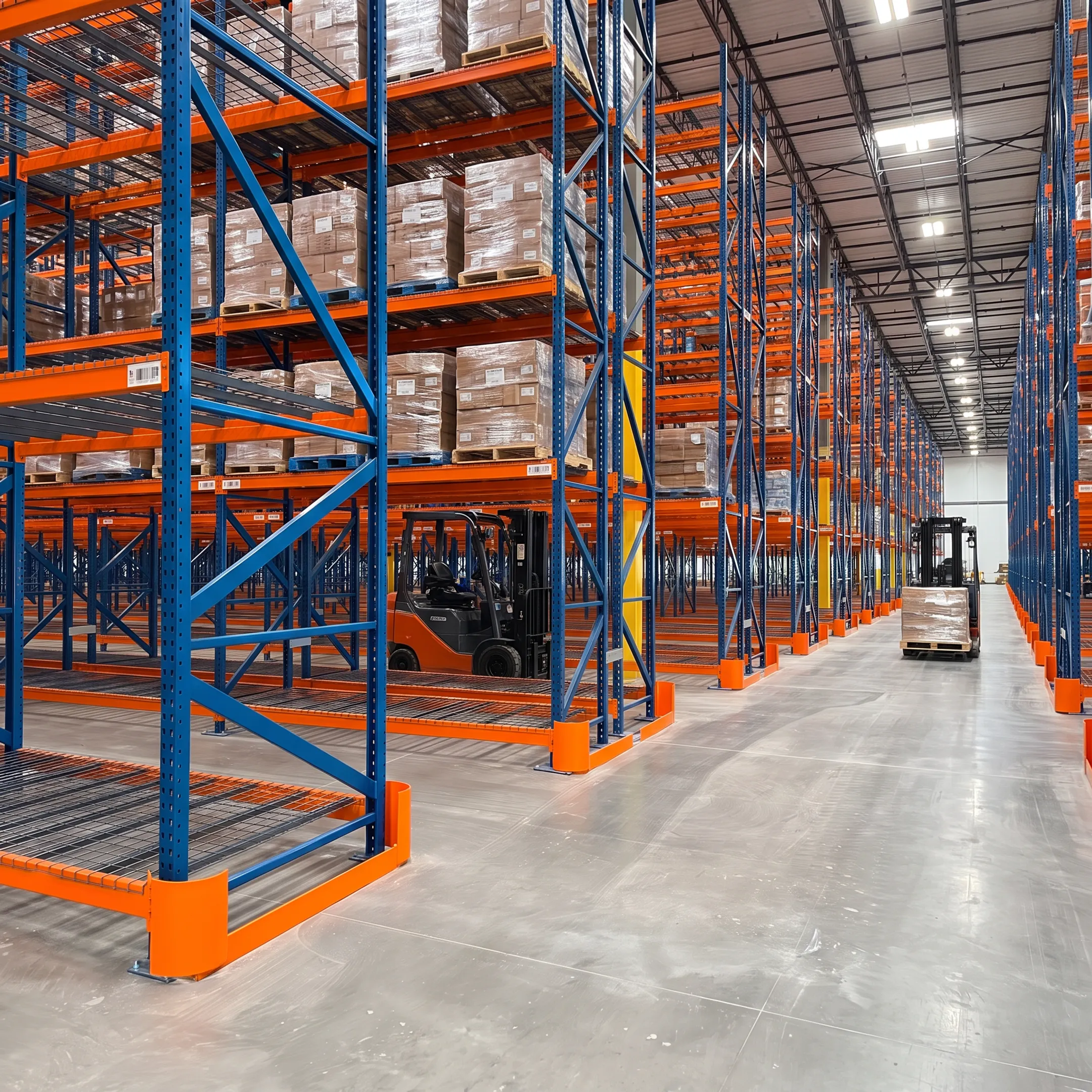 Industrial warehouse with pallet racks and organized shelving