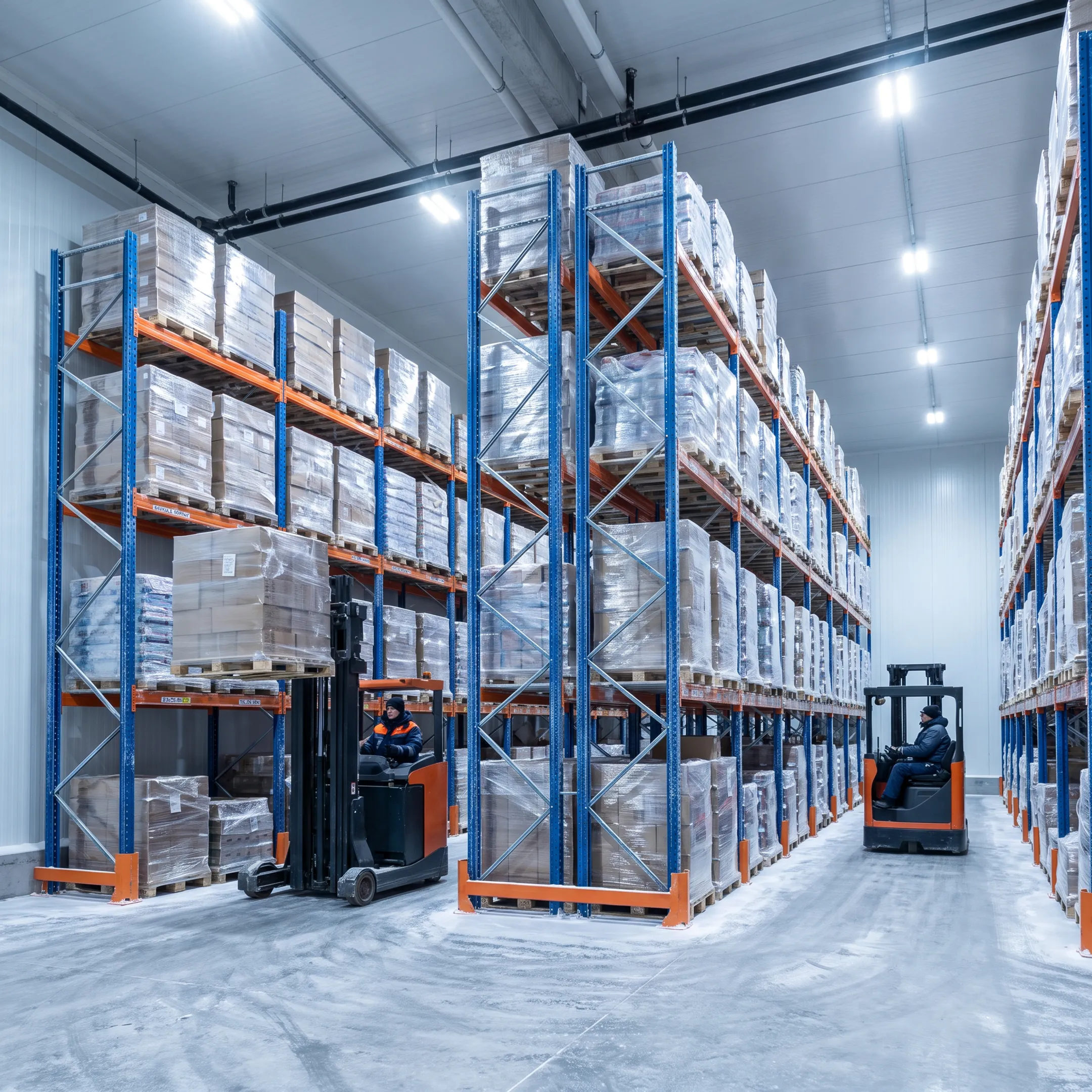 Selective pallet racking inside a cold storage warehouse