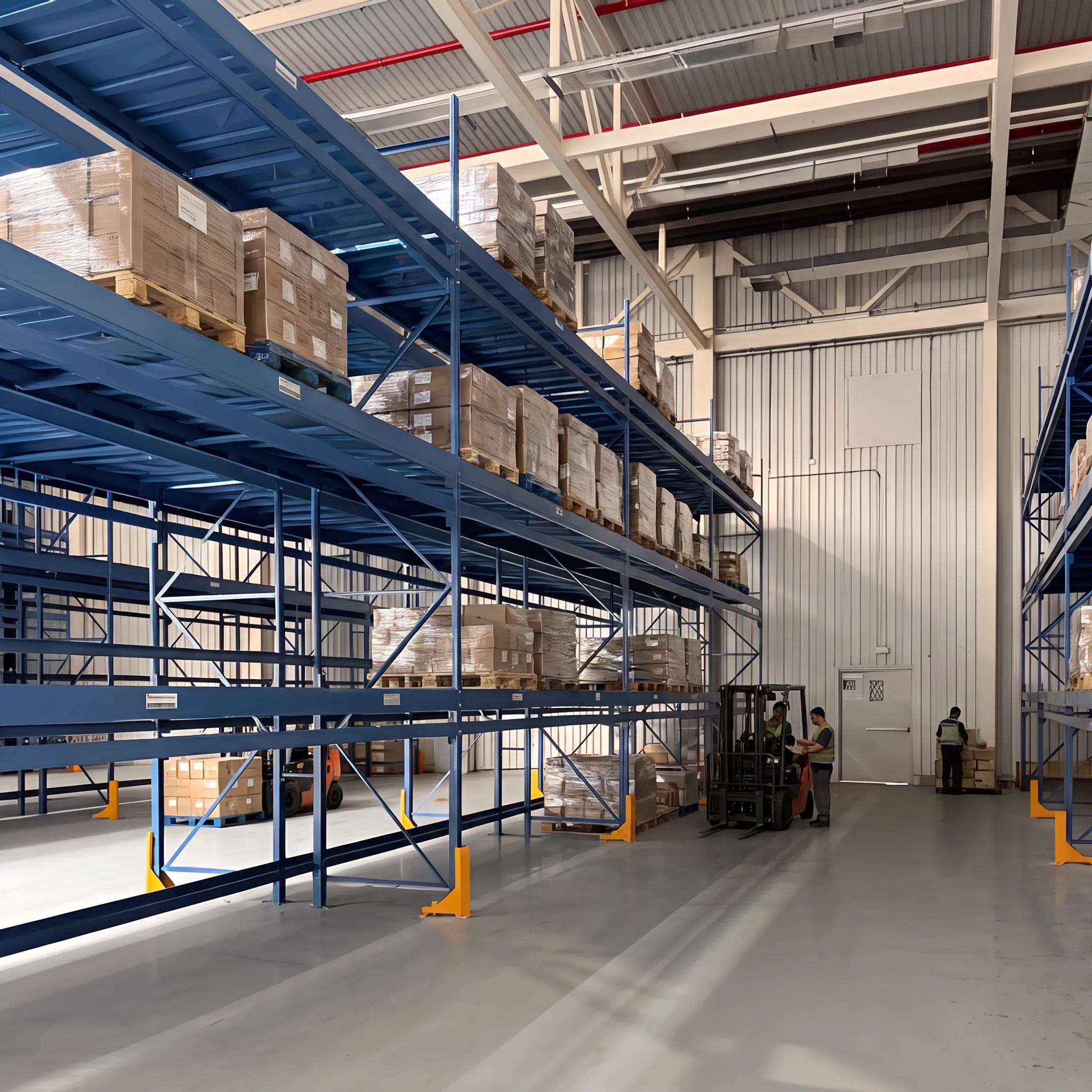 Warehouse with engineered pallet racking and organized storage aisles