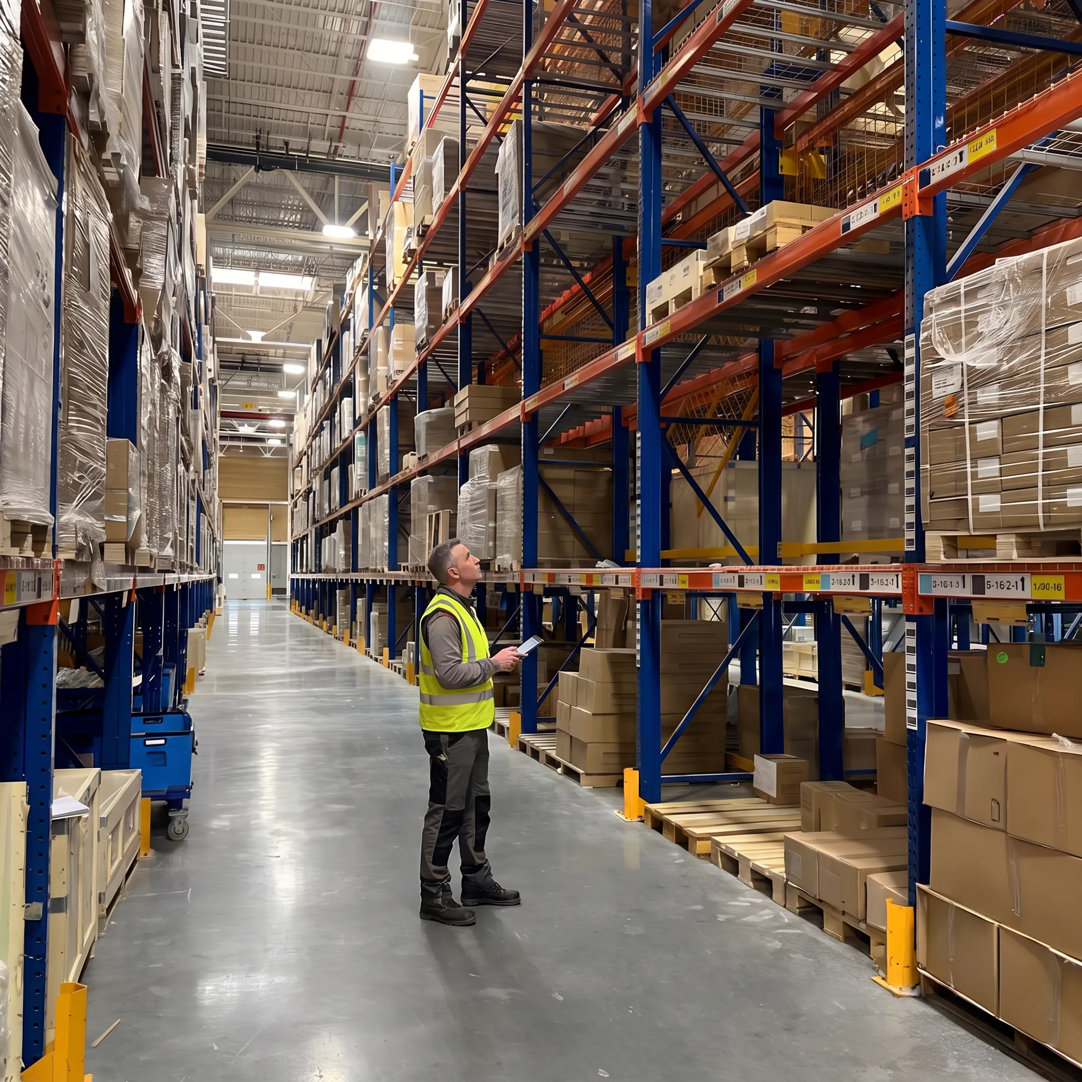 Warehouse professional reviewing a pallet racking layout