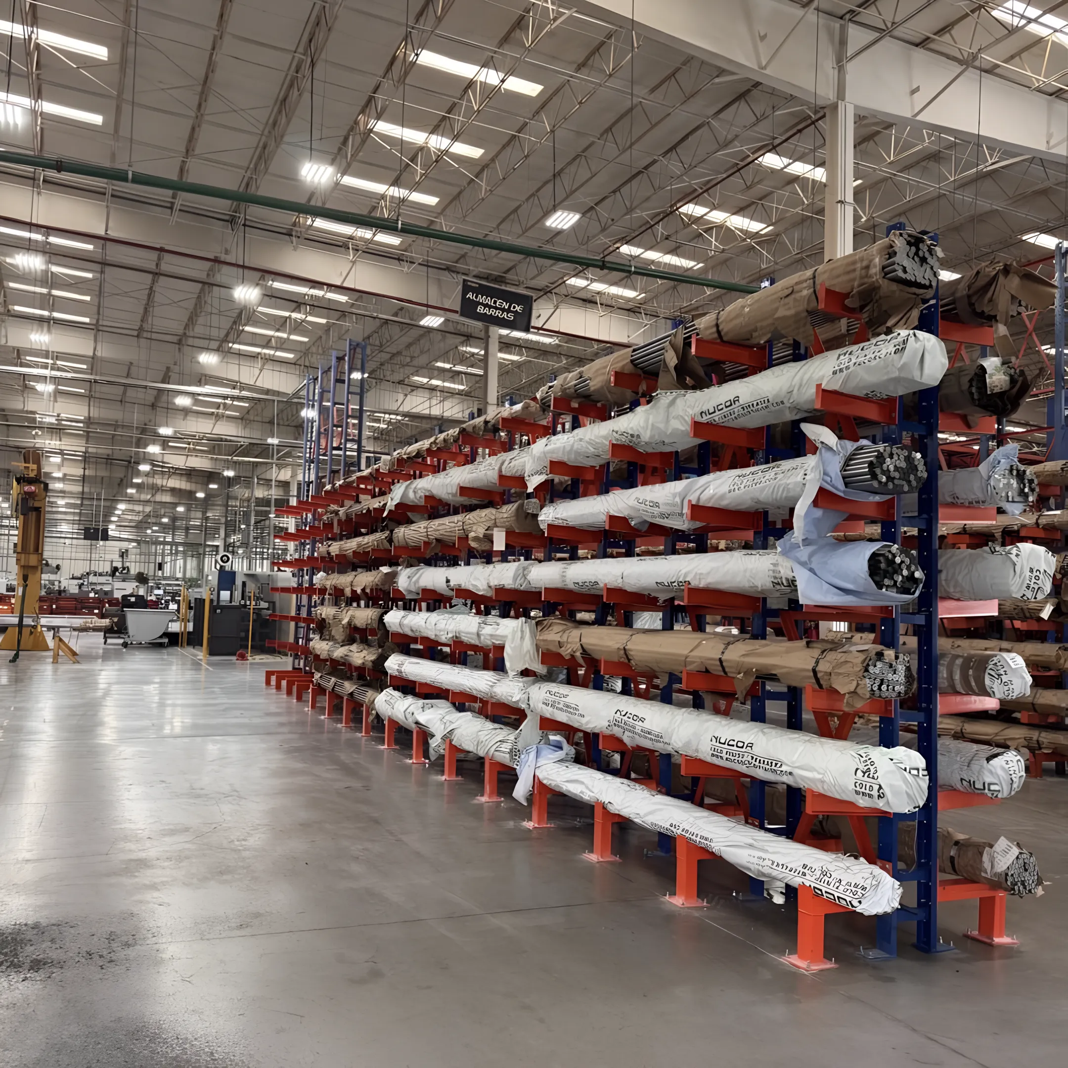 Forklift loading materials onto cantilever racking