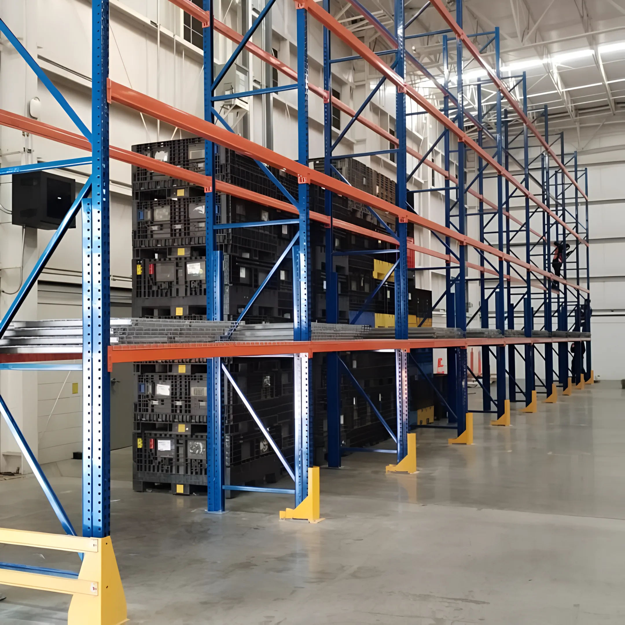 Warehouse professional reviewing pallet rack layout
