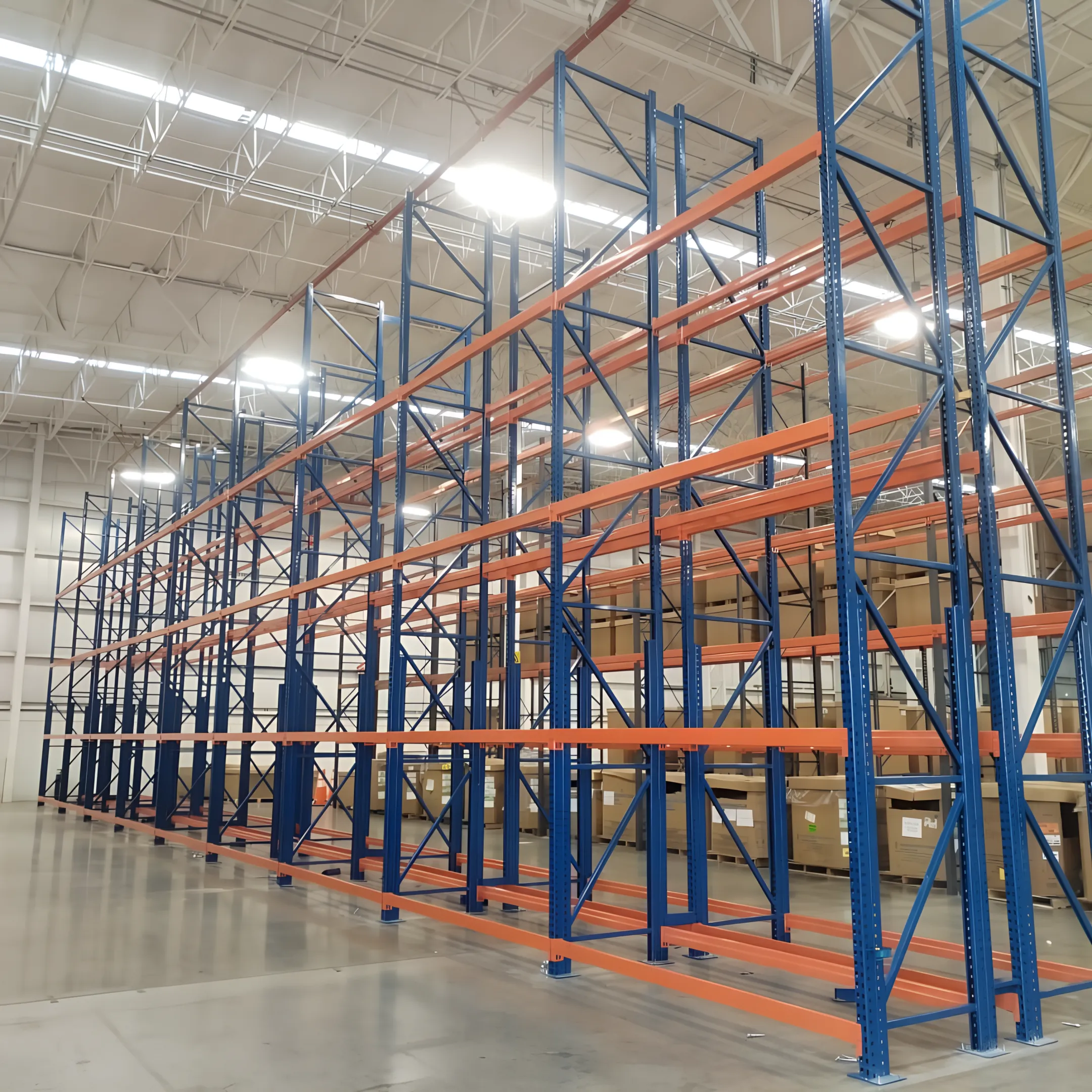 Technicians installing industrial pallet racking