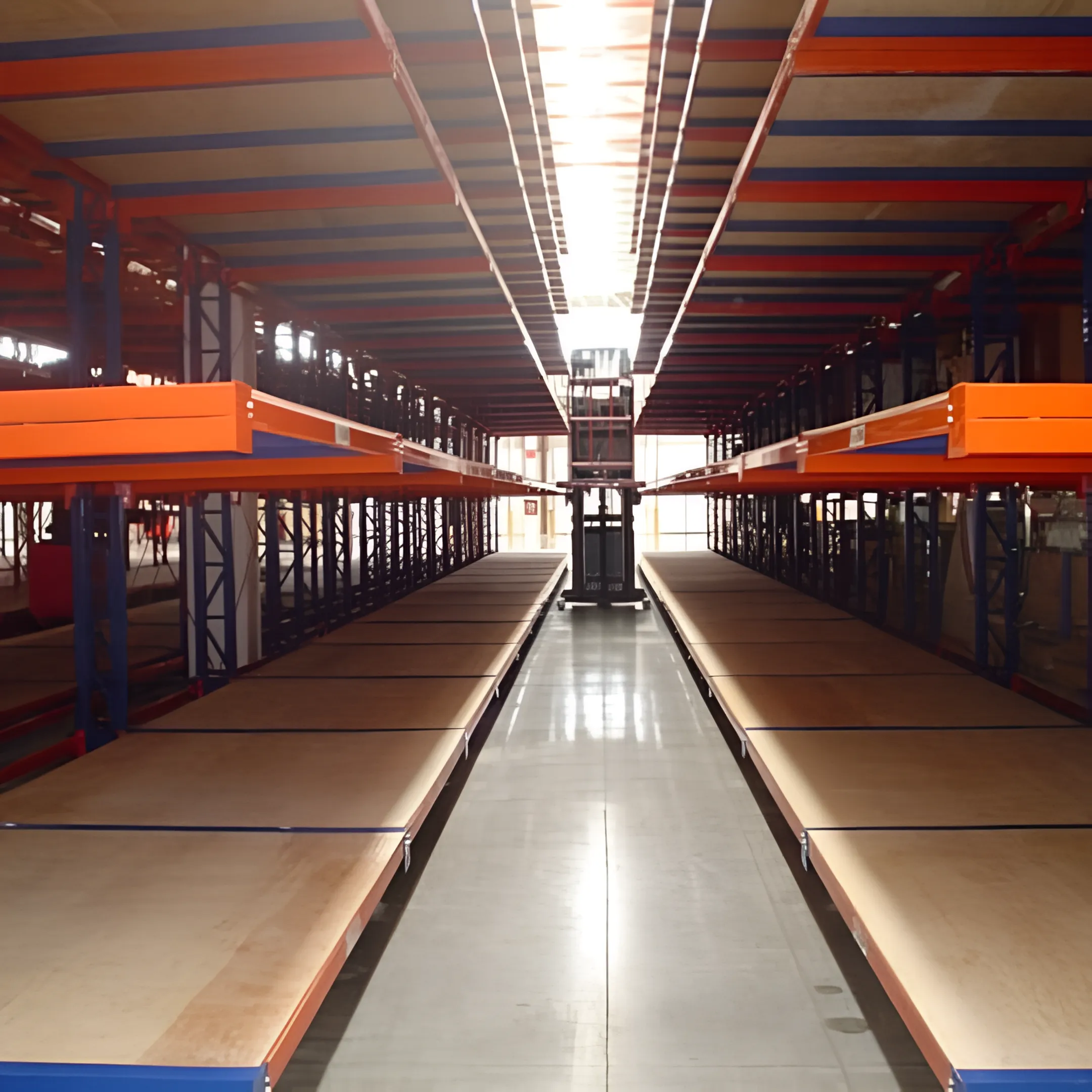 Worker retrieving pipe from cantilever rack
