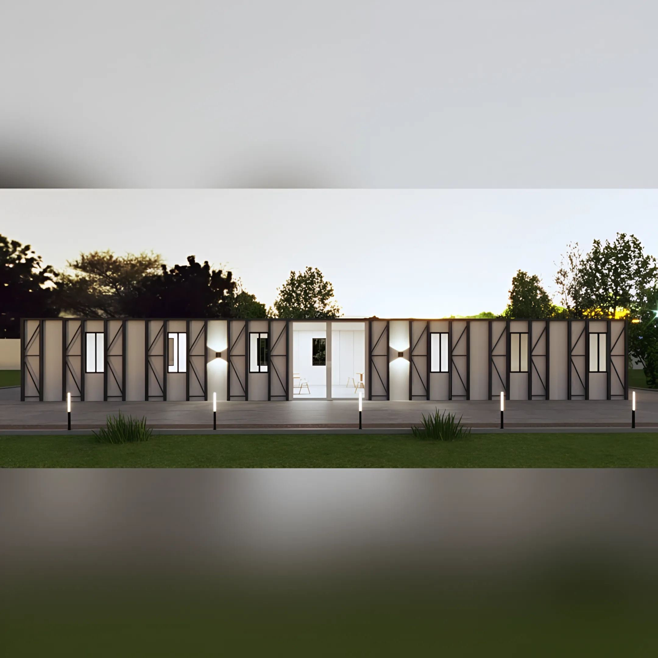 Modern tiny home exterior with compact porch