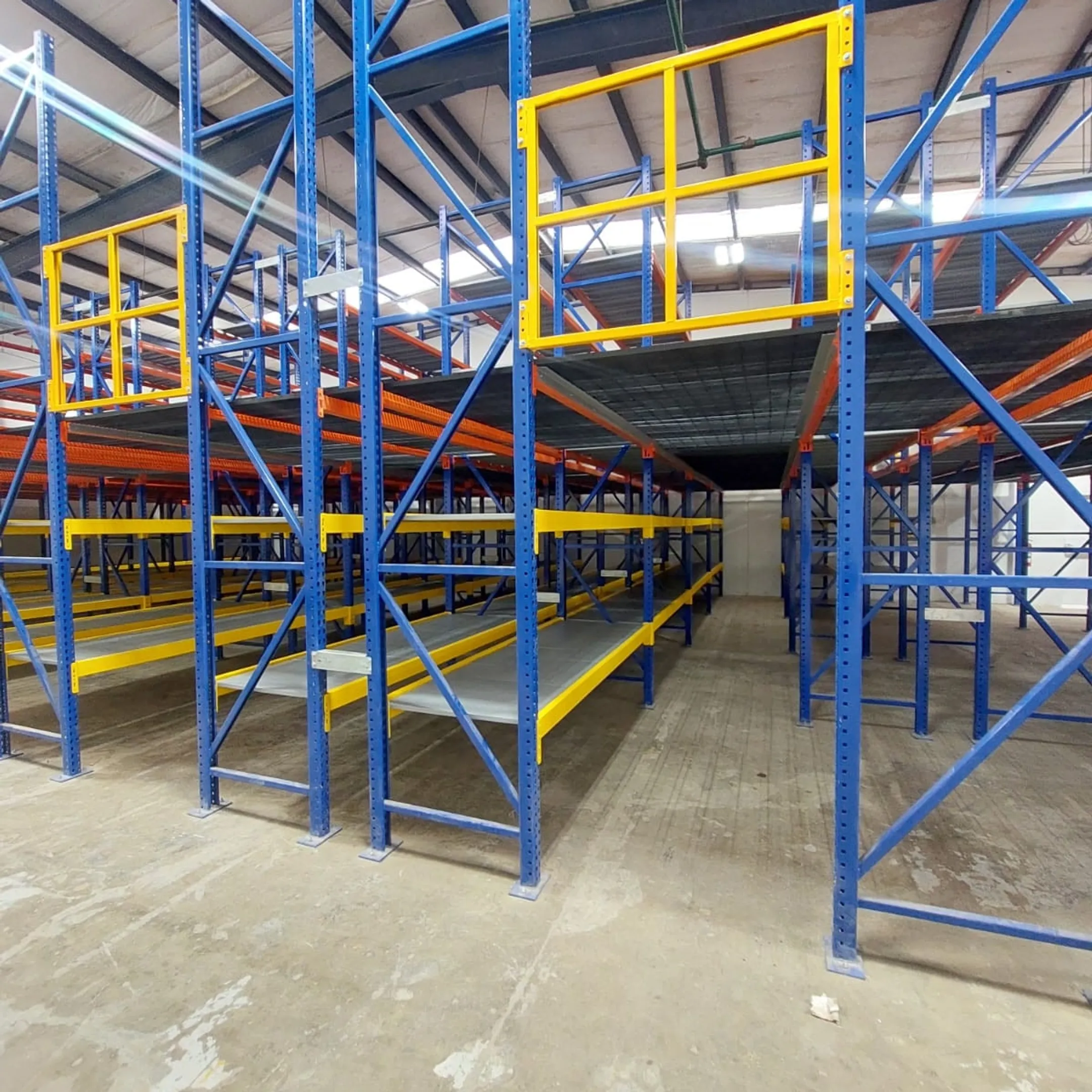 Engineered warehouse mezzanine with storage and picking areas