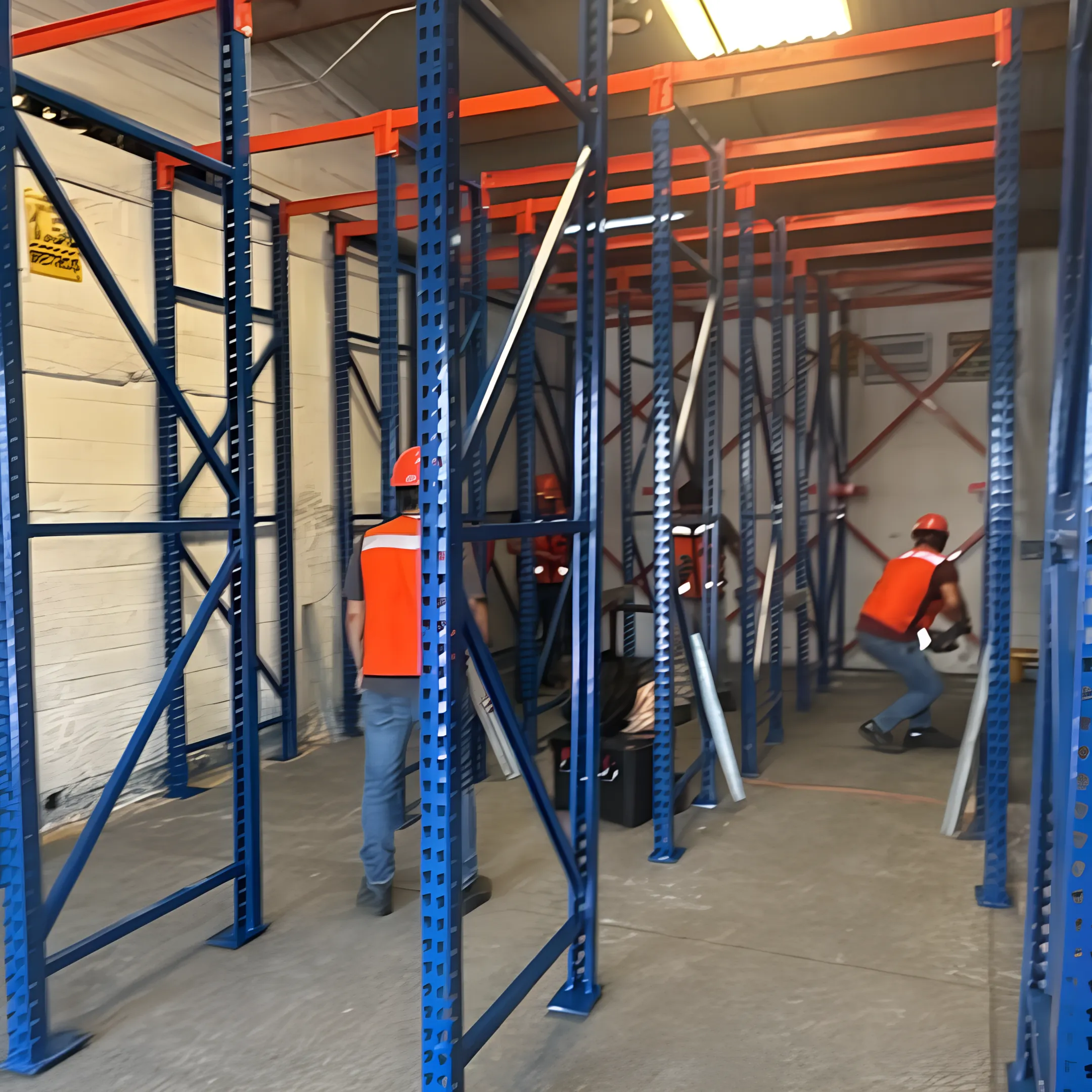 Warehouse team reviewing a high-density racking layout