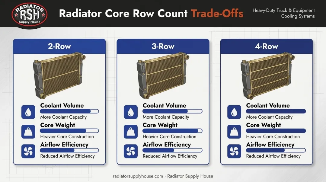 2-row versus 3-row versus 4-row radiator trade-off comparison chart