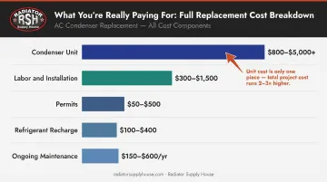AC condenser full replacement cost breakdown showing all line items beyond the part