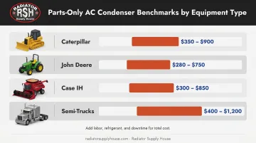 Heavy equipment AC condenser aftermarket parts price ranges by brand comparison