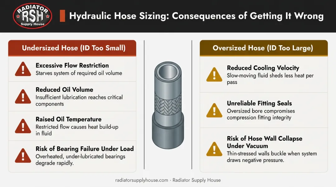 Undersized versus oversized oil cooler hose failure consequences side-by-side comparison