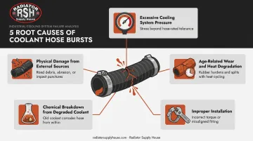 5 root causes of coolant hose burst failure infographic