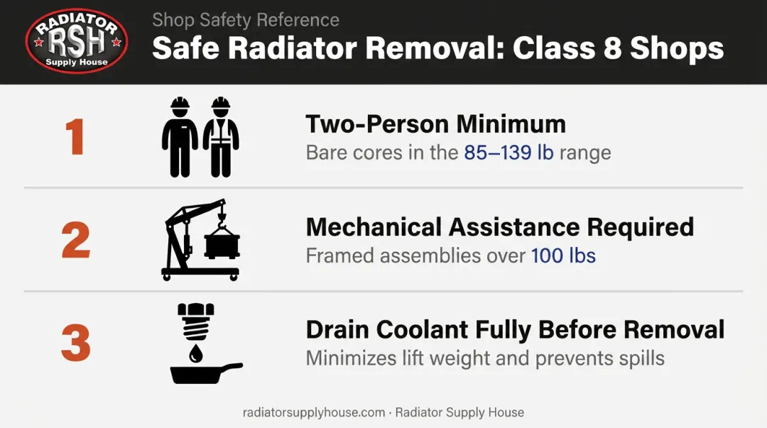 Three-step safe radiator removal handling checklist for Class 8 trucks