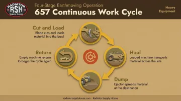4-stage Caterpillar 657 scraper work cycle process flow diagram