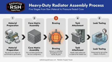 5-stage radiator assembly process flow from material preparation to leak testing