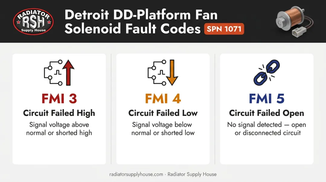 Freightliner fan clutch solenoid fault codes SPN 1071 FMI 3 4 5 diagnostic breakdown