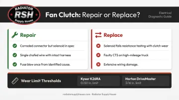 Freightliner fan clutch repair versus replace decision comparison chart with OEM thresholds