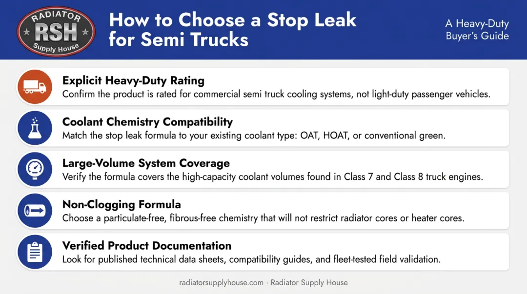 Five criteria checklist for selecting heavy-duty stop leak products for semi trucks