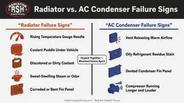 Radiator versus AC condenser failure symptoms side-by-side comparison chart