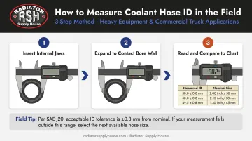 3-step field measurement process for coolant hose inside diameter using calipers