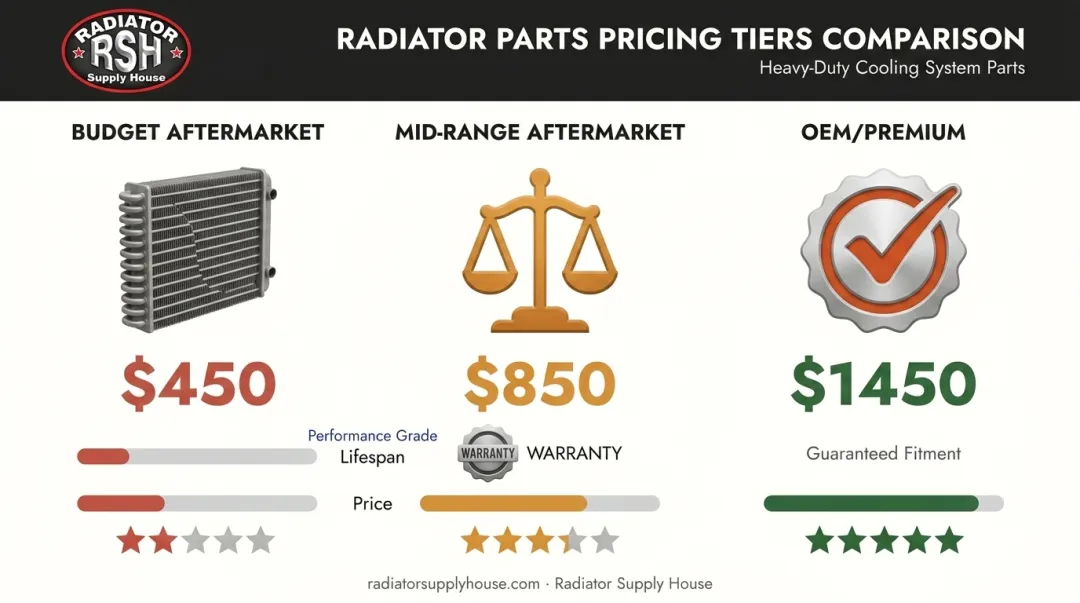 Three-tier oil cooler parts pricing comparison budget mid-range OEM